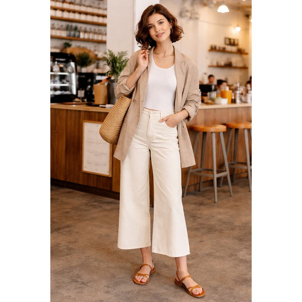 Levi's‎ Mile High Cropped Wide Leg High Rise Pants Cream Size 31